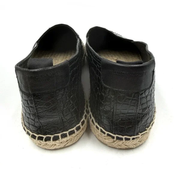 Saint Laurent Espadrilles Black Croc Embossed Leather Flat Slip On Sz 42 / 12 - Picture 5 of 11
